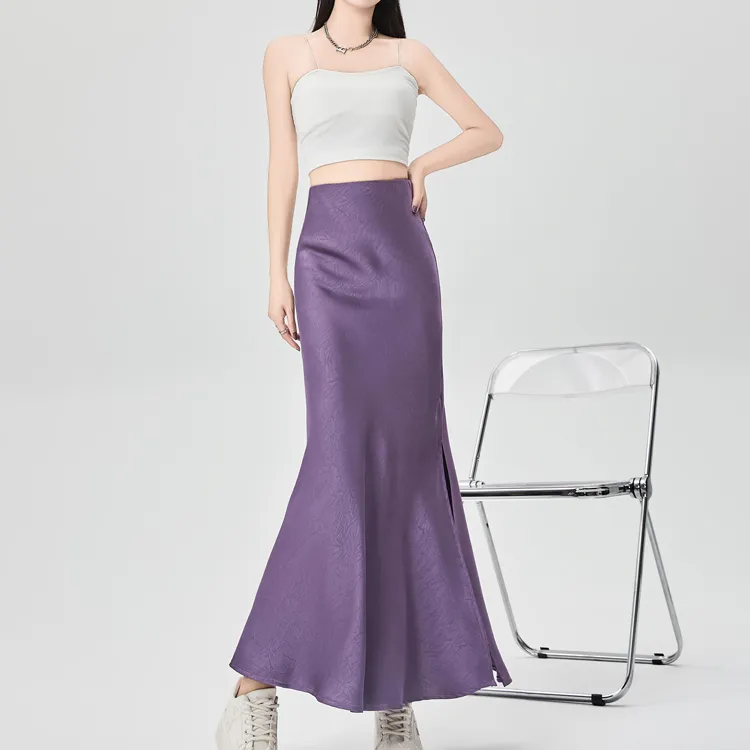 HTHK Casual Long Skirt Women's Black/White/Gold/Purple-18