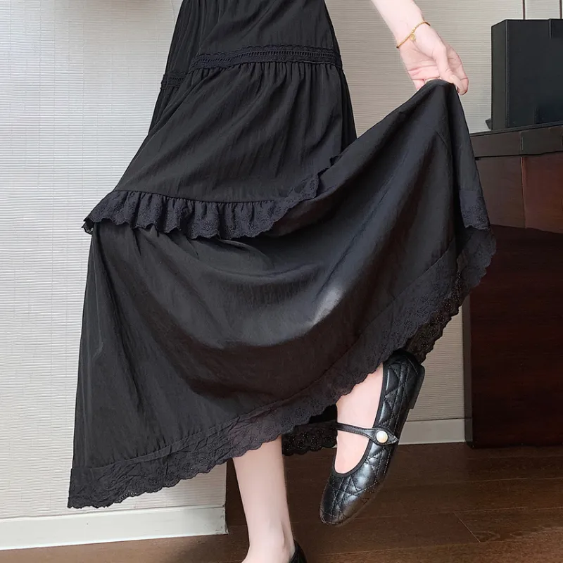 HTHK Casual Long Skirt Women's Black-4