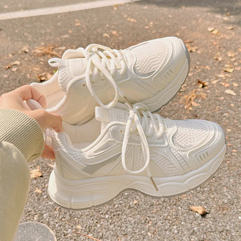Shen Linsen Slip Resistant And Breathable Low Top Chunky Sneakers Women's Ecru-4