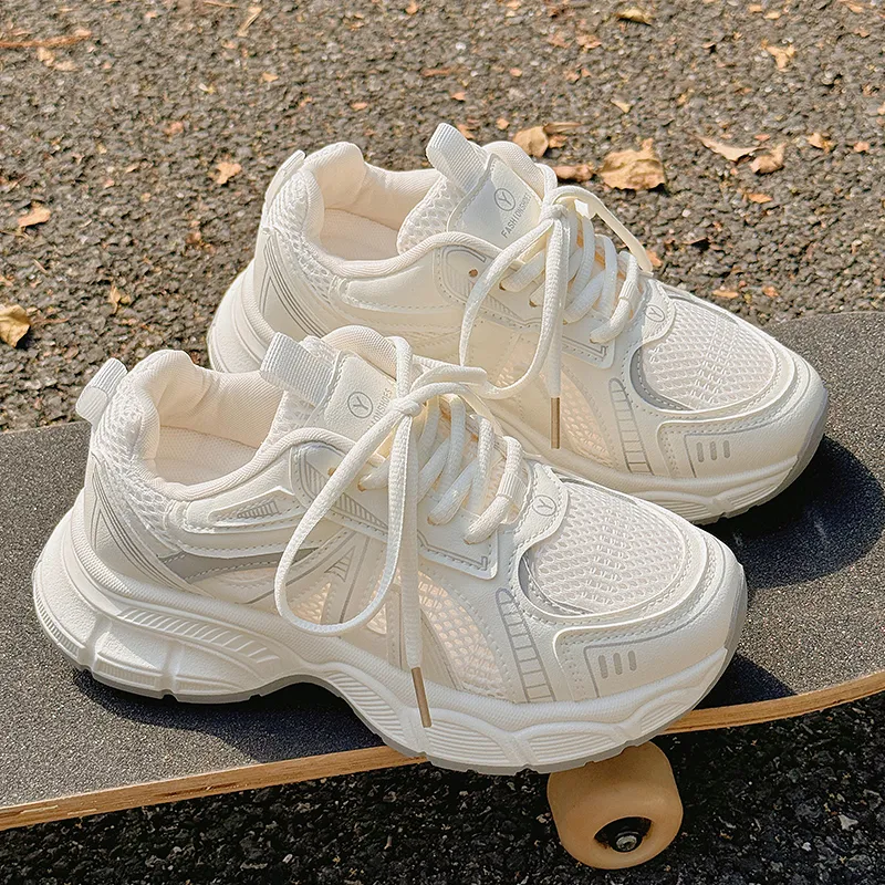 Shen Linsen Slip Resistant And Breathable Low Top Chunky Sneakers Women's Ecru-6