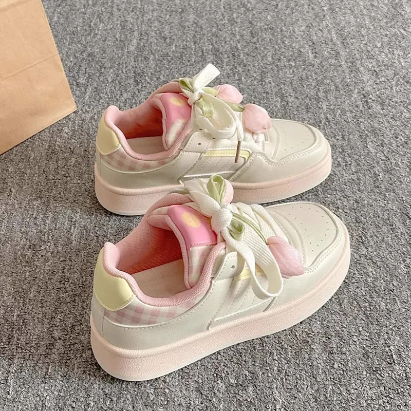 PARK DANCE Low Top Skateboard Shoes Women's Pink-2