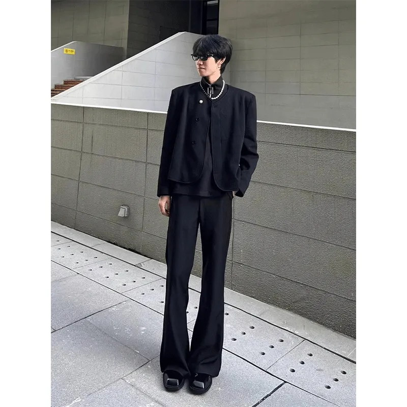 FOREST LIBRARY Niche Design Loose Fitting Pleated Bootcut Slacks Unisex Black-3