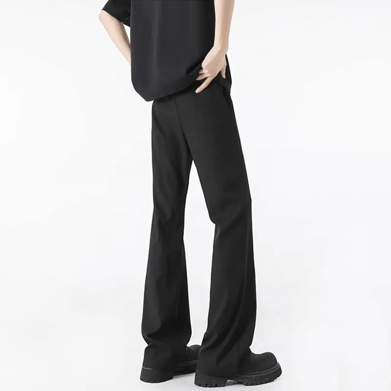 FOREST LIBRARY Niche Design Loose Fitting Pleated Bootcut Slacks Unisex Black-1