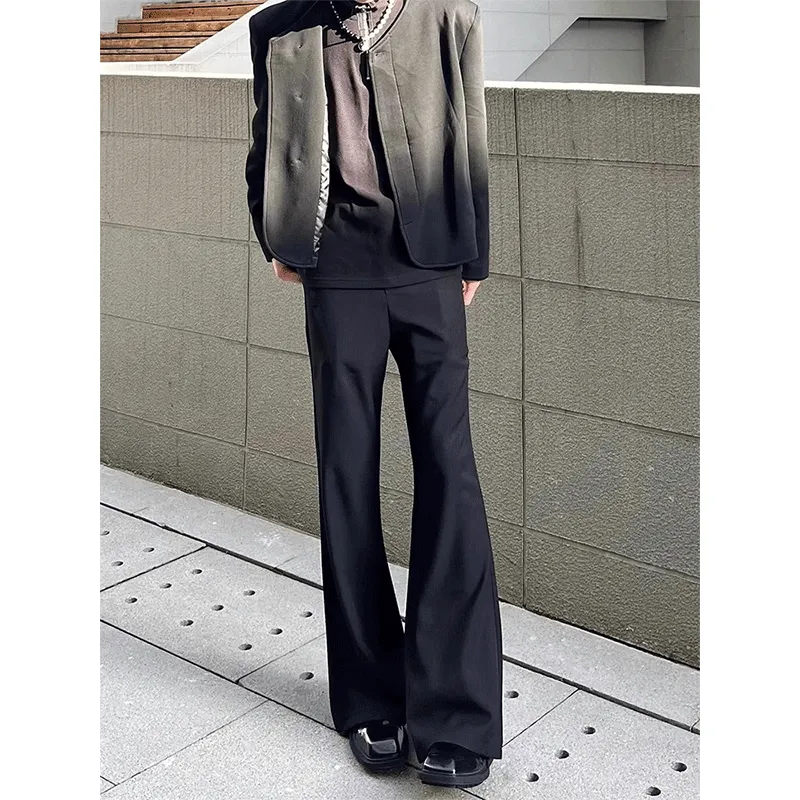 FOREST LIBRARY Niche Design Loose Fitting Pleated Bootcut Slacks Unisex Black-4