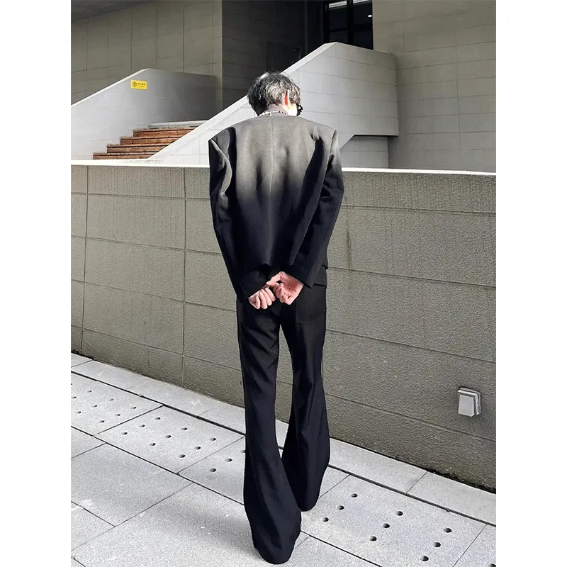 FOREST LIBRARY Niche Design Loose Fitting Pleated Bootcut Slacks Unisex Black-5