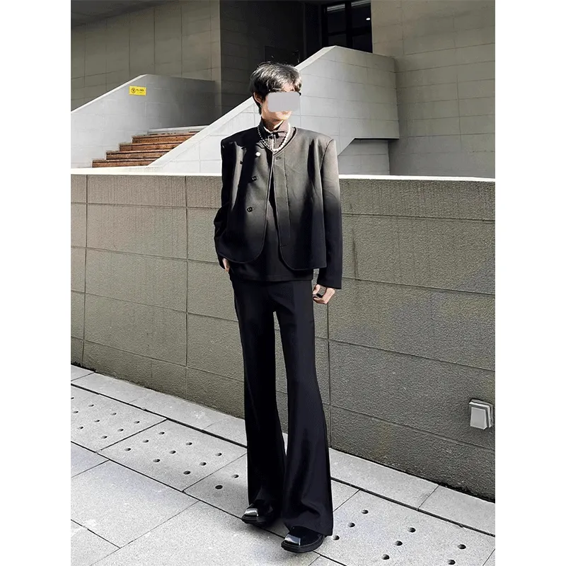 FOREST LIBRARY Niche Design Loose Fitting Pleated Bootcut Slacks Unisex Black-2