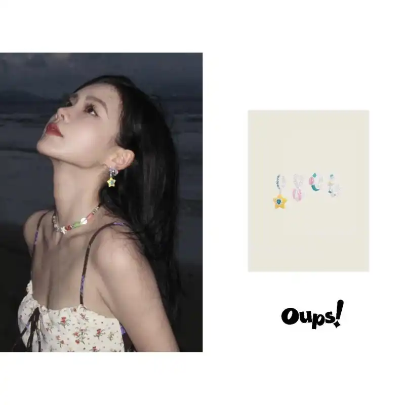 Oups! Time Film Collection Crystal Glass Gemstone Fashion Cute, Versatile Hoop Earrings Women's-4