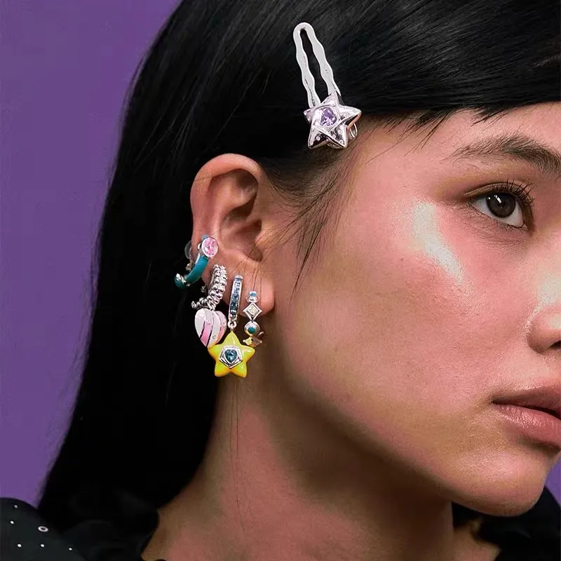 Oups! Time Film Collection Crystal Glass Gemstone Fashion Cute, Versatile Hoop Earrings Women's-5