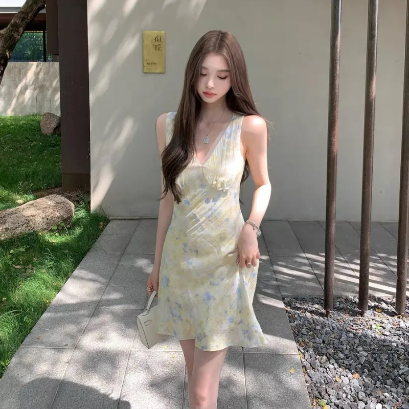 TSKIU Sleeveless Dresses Women's Lemon-3