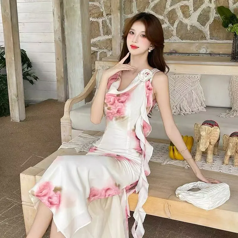 TSKIU Sleeveless Dresses Women's White-2