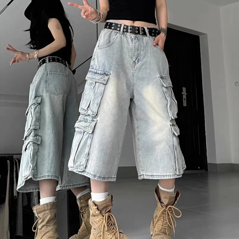 NRTR Seven Quarter Loose Fit Wide Leg Denim Shorts Women's-1