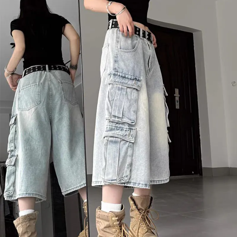 NRTR Seven Quarter Loose Fit Wide Leg Denim Shorts Women's-2