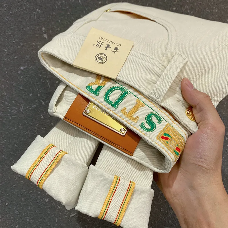 GUSHILANG Jeans Men Milk Khaki-4