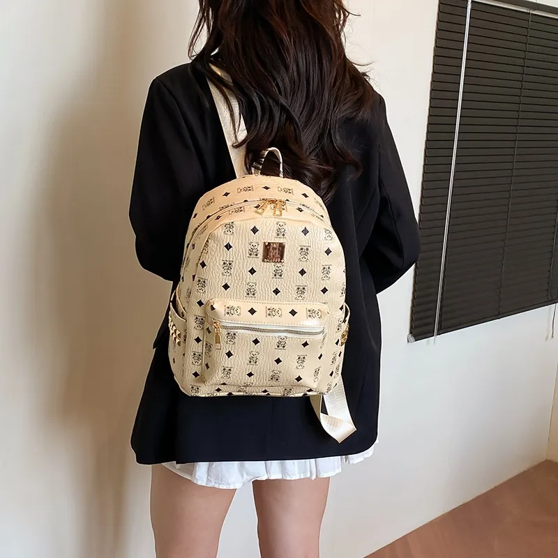 TOUTSEUL YOLO PU Backpack Women's White/Pink/Brown-3