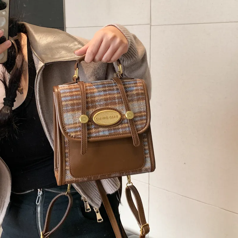 TOUTSEUL YOLO PU Backpack Women's Brown Plaid/Blue Plaid-8
