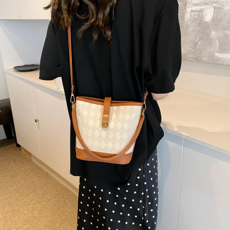 TOUTSEUL YOLO PU Bucket Bag Handbag Women's White/Black/Khaki/Brown-20