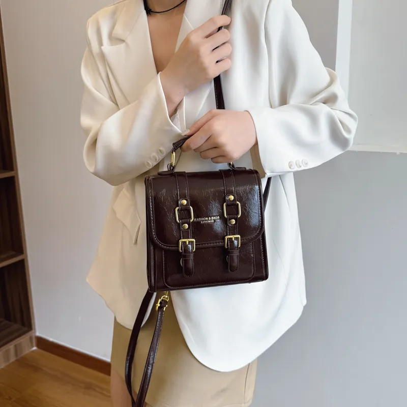 TOUTSEUL YOLO PU Backpack Regular Unisex Black/Coffee & White & Brown-6