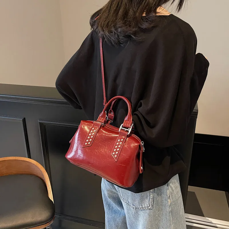 TOUTSEUL YOLO PU Boston Bag Handbag Women's Black/Coffee/Burgundy-11