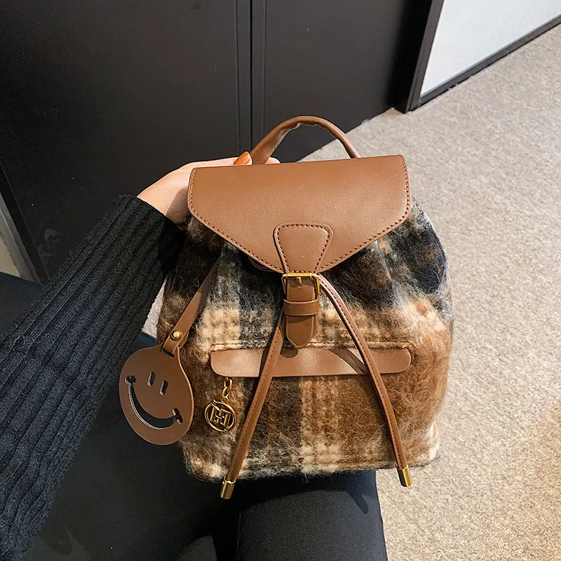 TOUTSEUL YOLO PU Backpack Women's Brown Plaid/Blue Plaid-3
