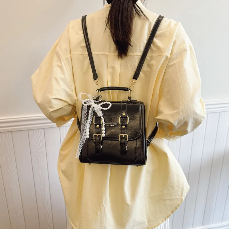 TOUTSEUL YOLO PU Backpack Regular Unisex Black/Coffee & White & Brown-1