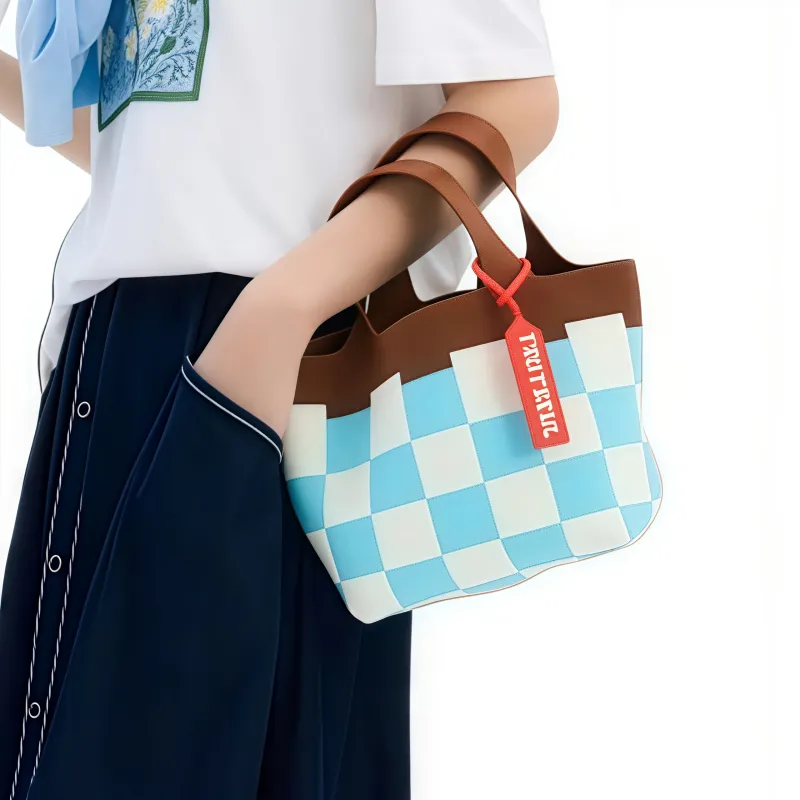 TOUTSEUL YOLO Polyester Handbag Medium Size Women's Brown Blue Plaid-2