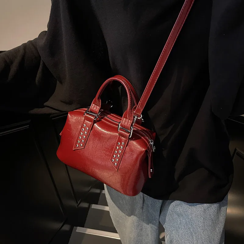 TOUTSEUL YOLO PU Boston Bag Handbag Women's Black/Coffee/Burgundy-8