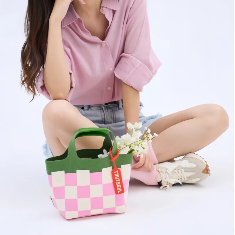 TOUTSEUL YOLO Polyester Basket Bag Handbag Women's Pink Green-3
