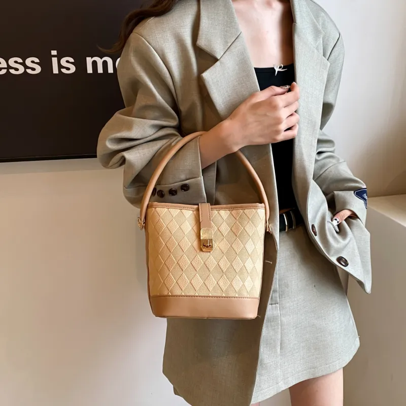 TOUTSEUL YOLO PU Bucket Bag Handbag Women's White/Black/Khaki/Brown-15