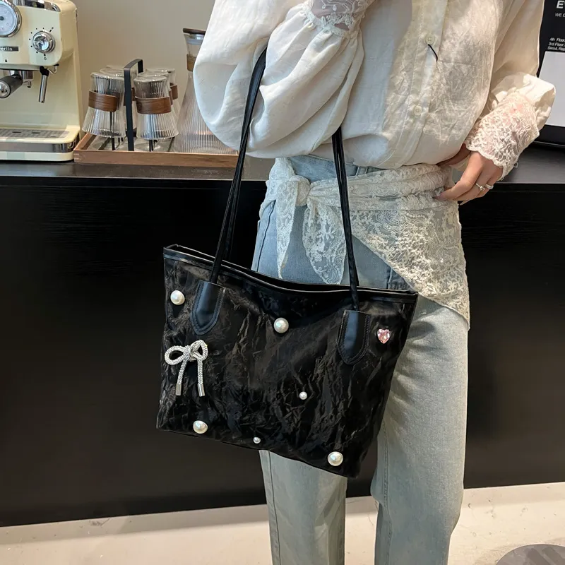 TOUTSEUL YOLO PU Tote Bag, Shoulder Bag Women's White/Silver/Black-13