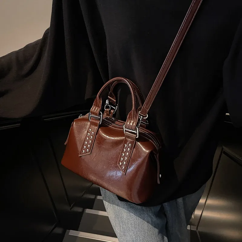 TOUTSEUL YOLO PU Boston Bag Handbag Women's Black/Coffee/Burgundy-17