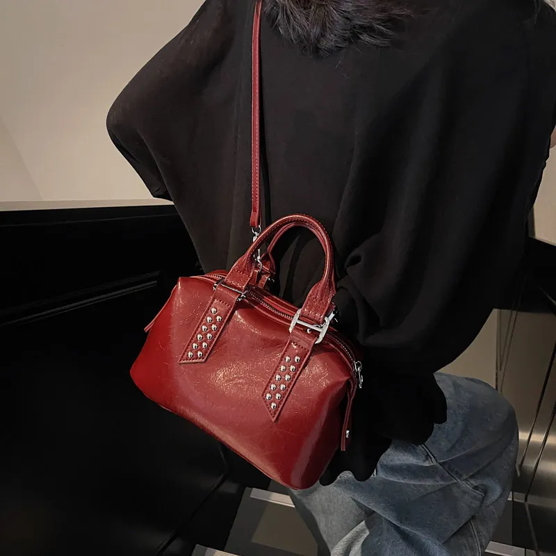TOUTSEUL YOLO PU Boston Bag Handbag Women's Black/Coffee/Burgundy-10