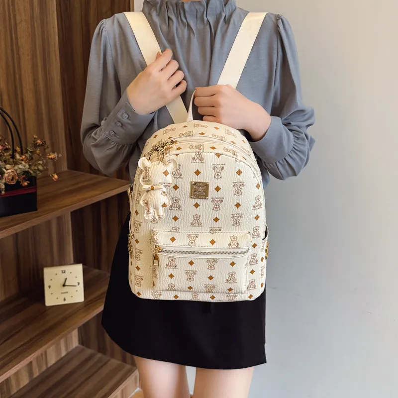 TOUTSEUL YOLO PU Backpack Women's White/Black/Brown-3
