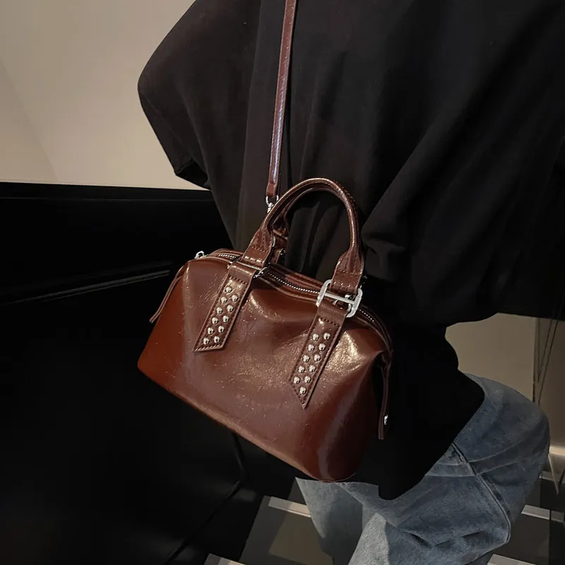 TOUTSEUL YOLO PU Boston Bag Handbag Women's Black/Coffee/Burgundy-16