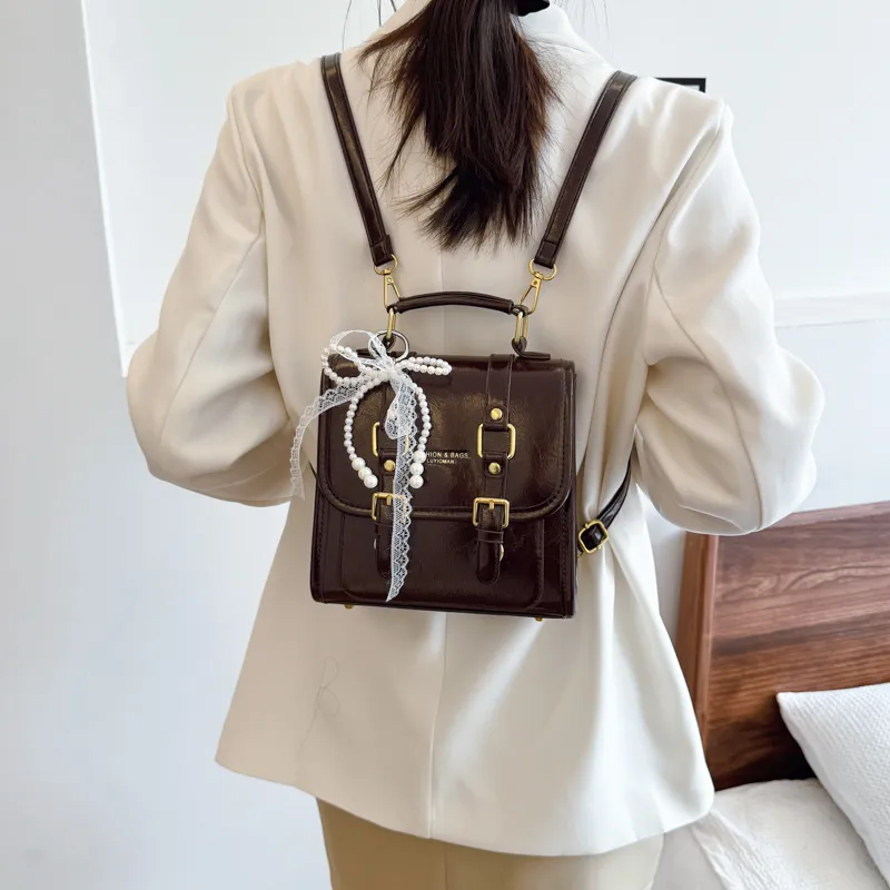 TOUTSEUL YOLO PU Backpack Regular Unisex Black/Coffee & White & Brown-7