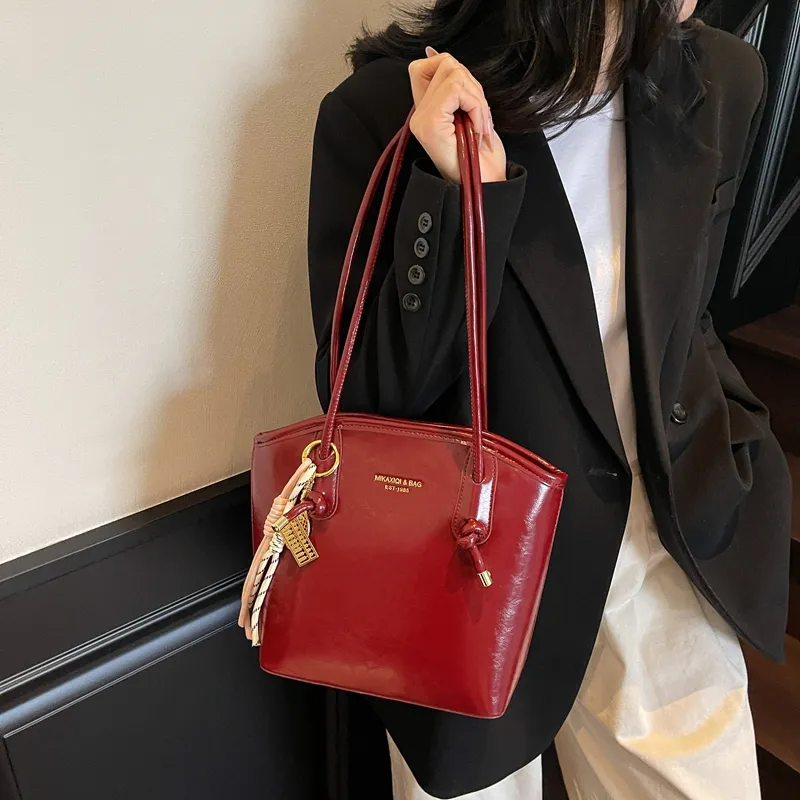 TOUTSEUL YOLO PU Bucket Bag, Shoulder Bag Women's Beige/Silver/Black/Light Blue/Pink/Ankara Red-16