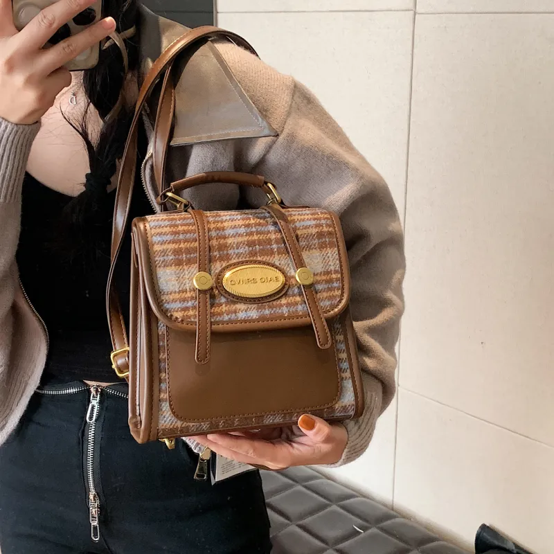 TOUTSEUL YOLO PU Backpack Women's Brown Plaid/Blue Plaid-6