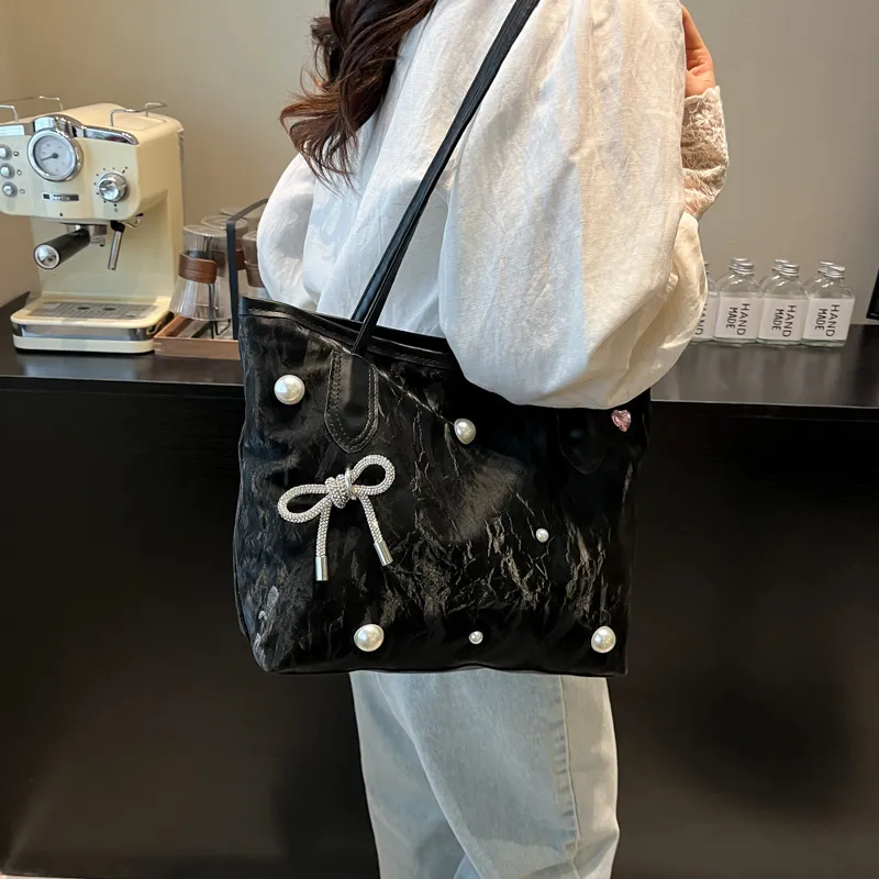 TOUTSEUL YOLO PU Tote Bag, Shoulder Bag Women's White/Silver/Black-14