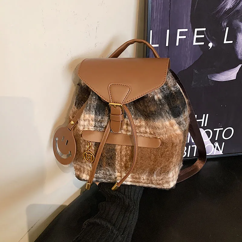 TOUTSEUL YOLO PU Backpack Women's Brown Plaid/Blue Plaid-2