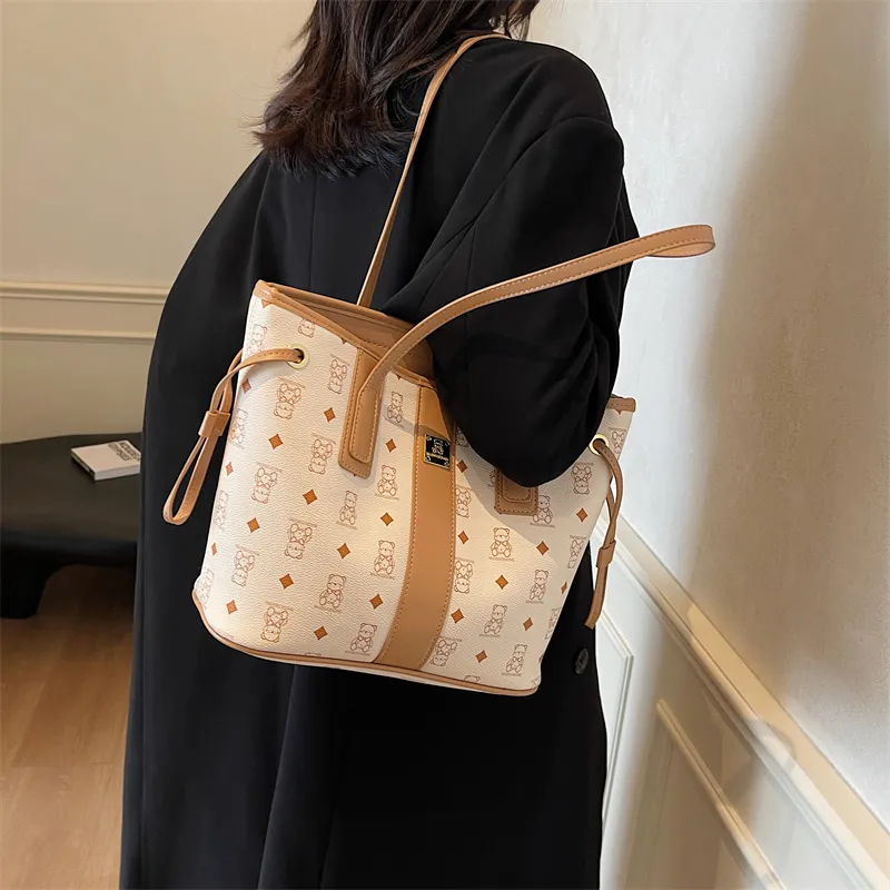 TOUTSEUL YOLO PU Tote Bag, Shopping Bag, Shoulder Bag Unisex White/Pink/Black/Brown/Black & White-4