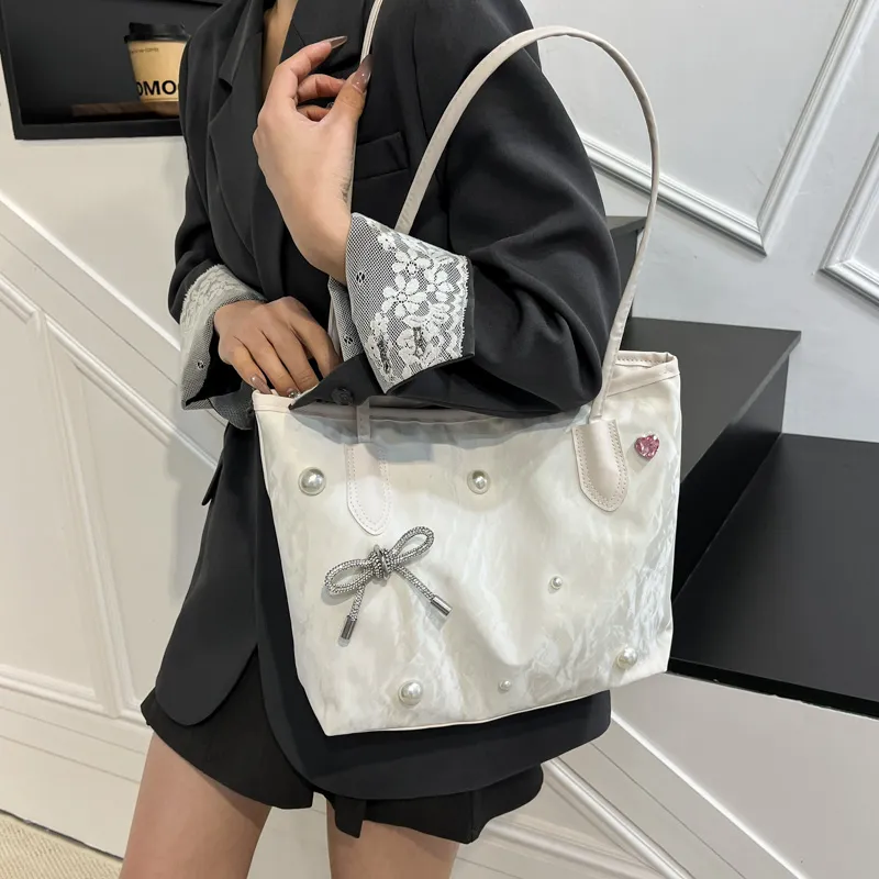 TOUTSEUL YOLO PU Tote Bag, Shoulder Bag Women's White/Silver/Black-3