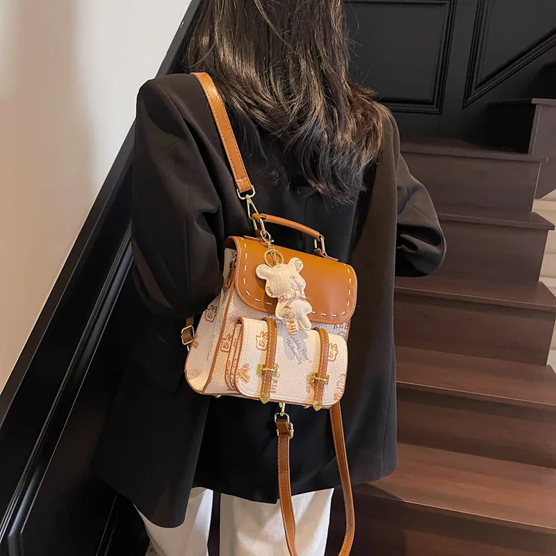 TOUTSEUL YOLO PU Backpack Women's White/Black/Pink/Brown-5