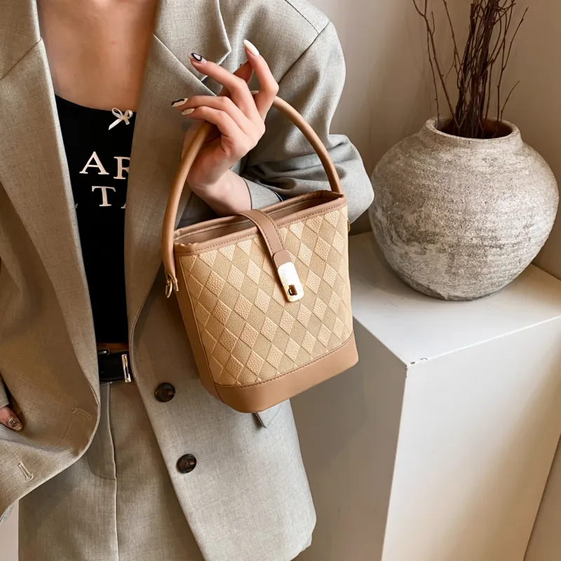 TOUTSEUL YOLO PU Bucket Bag Handbag Women's White/Black/Khaki/Brown-14