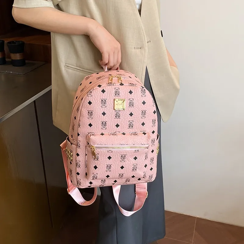 TOUTSEUL YOLO PU Backpack Women's White/Pink/Brown-10