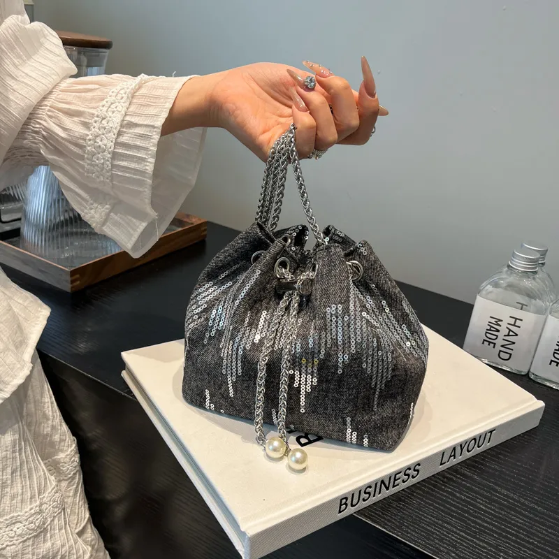 TOUTSEUL YOLO Denim Bucket Bag, Shoulder Bag Women's Black/Light Blue/Dark Blue-1