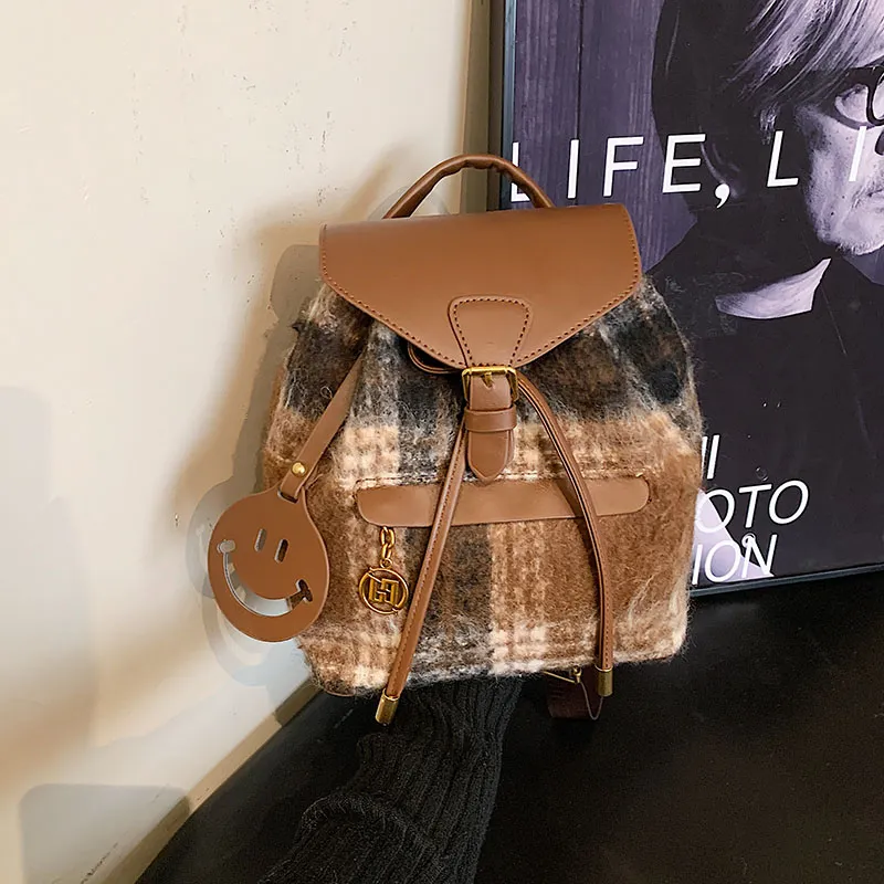 TOUTSEUL YOLO PU Backpack Women's Brown Plaid/Blue Plaid-1