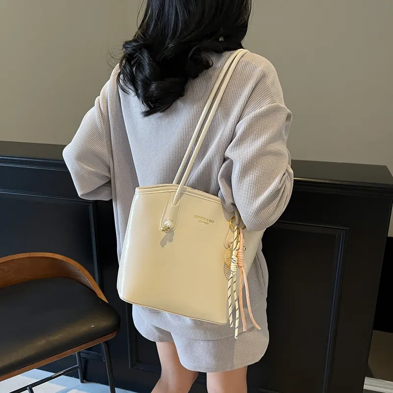 TOUTSEUL YOLO PU Bucket Bag, Shoulder Bag Women's Beige/Silver/Black/Light Blue/Pink/Ankara Red-2