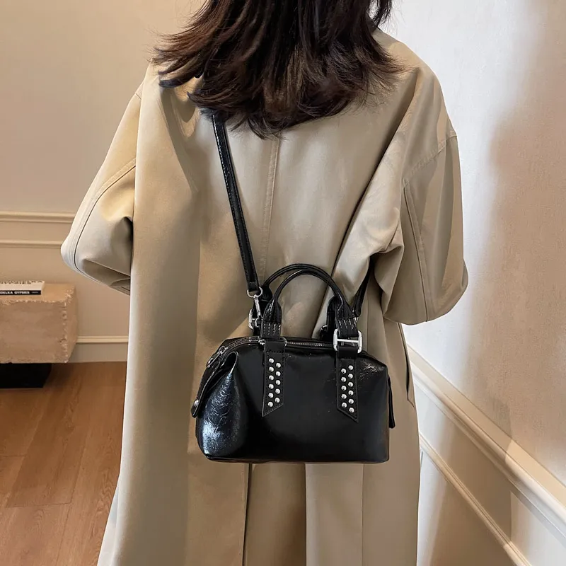 TOUTSEUL YOLO PU Boston Bag Handbag Women's Black/Coffee/Burgundy-3