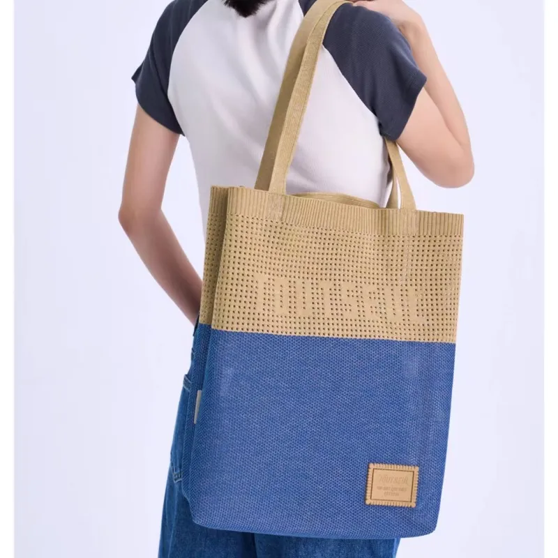 TOUTSEUL YOLO Polyester Tote Bag, Shoulder Bag Unisex Beach Blue Brown-1