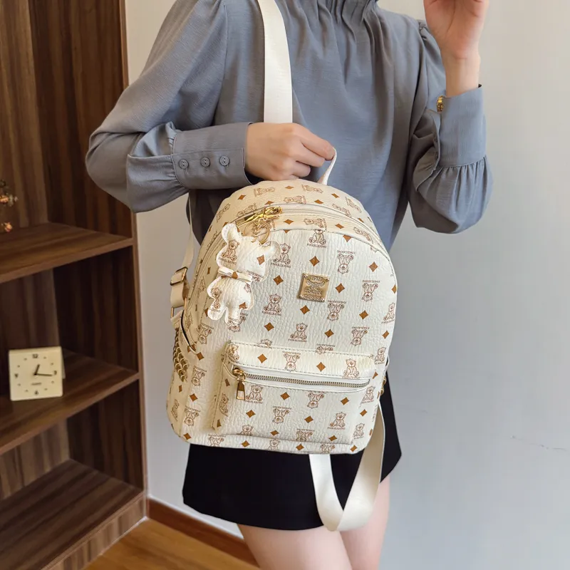 TOUTSEUL YOLO PU Backpack Women's White/Black/Brown-2