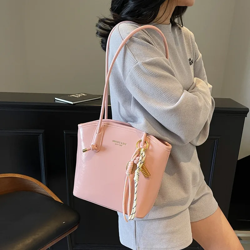 TOUTSEUL YOLO PU Bucket Bag, Shoulder Bag Women's Beige/Silver/Black/Light Blue/Pink/Ankara Red-14